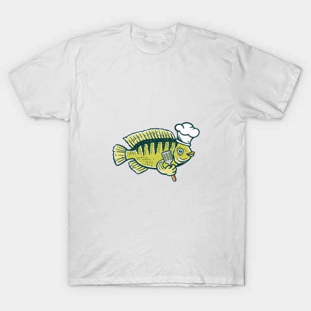 illustration of a fish wearing a chef's hat and holding a spatula T-Shirt by Rantang Kecil